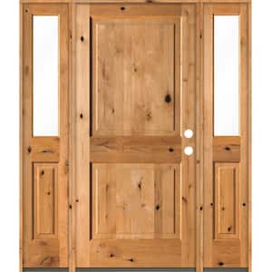 70 in. x 80 in. Rustic Knotty Alder Left-Hand/Inswing Clear Glass Clear Stain Square Top Wood Prehung Front Door