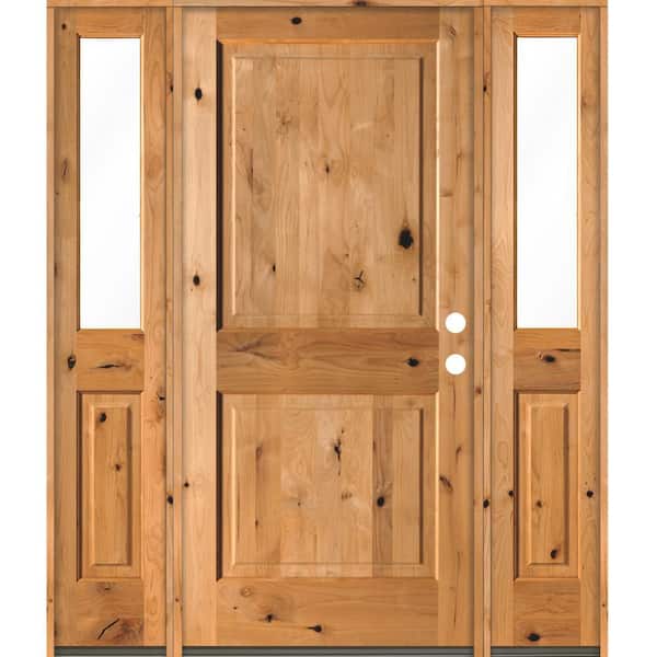 Krosswood Doors 70 in. x 80 in. Rustic Knotty Alder Left-Hand/Inswing Clear Glass Clear Stain Square Top Wood Prehung Front Door