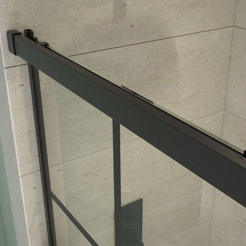 Joselyn 59" Black Steel Framed Sliding Tub Door with Clear Glass