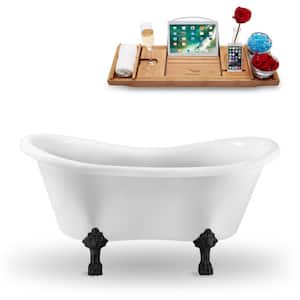 62.2 in. Acrylic Clawfoot Non-Whirlpool Bathtub in Glossy White With Matte Black Clawfeet And Polished Chrome Drain