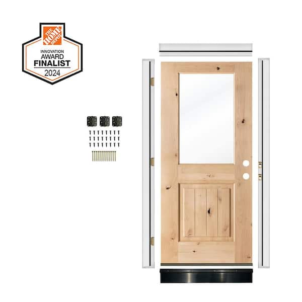 DIY RTA Kit 32 in. x 80 in. Left-Handed Half Lite Clear Glass Unfinished Knotty Alder Wood Ready To Assemble Front Door