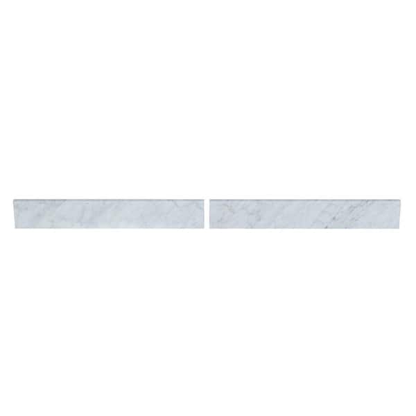 TJAmerican 61 in. W x 0.75 in. x 4 in. Natural Carrara Marble Bathroom Vanity Backsplash (2-Pieces of 30.5 in.)