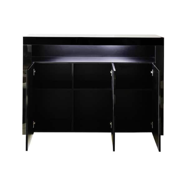Unbranded Black Wooden Storage Display Sideboard TV Stand with 3-Doors