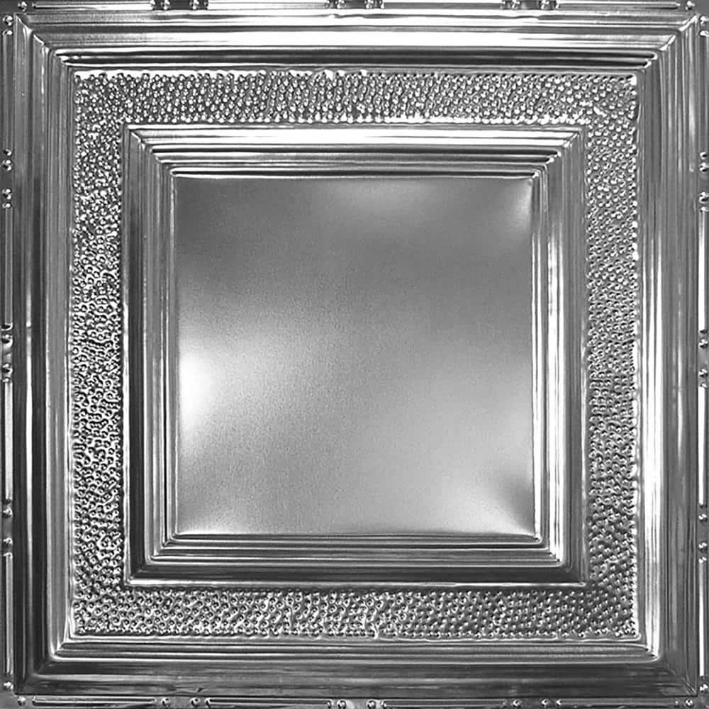 Brushed Satin Nickel 24" x 24" Tin Nail-Up Ceiling Panels, 5-Pack