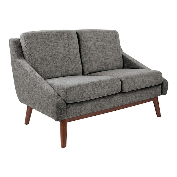 Office Star Products Mid-Century Loveseat in Charcoal Fabric with Coffee Finish Legs