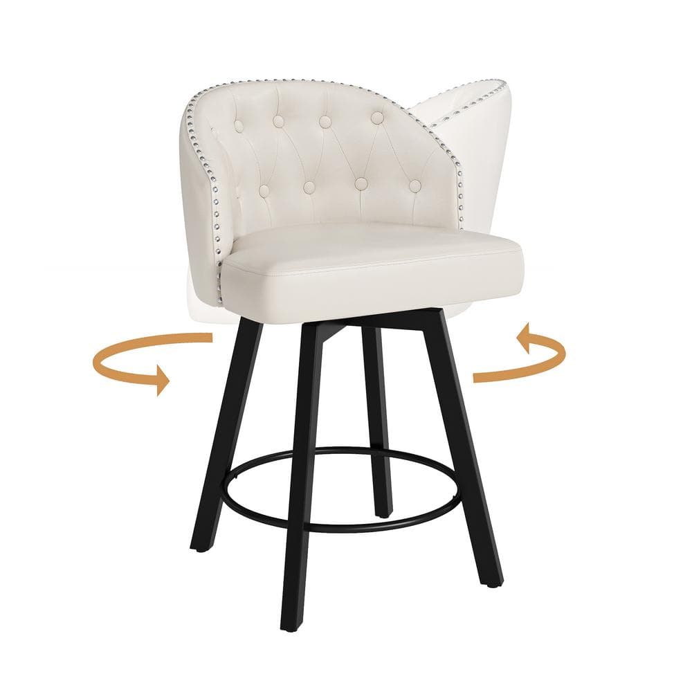 White Faux Leather Swivel Counter Height Bar Stools with Metal Frame, Set of 2