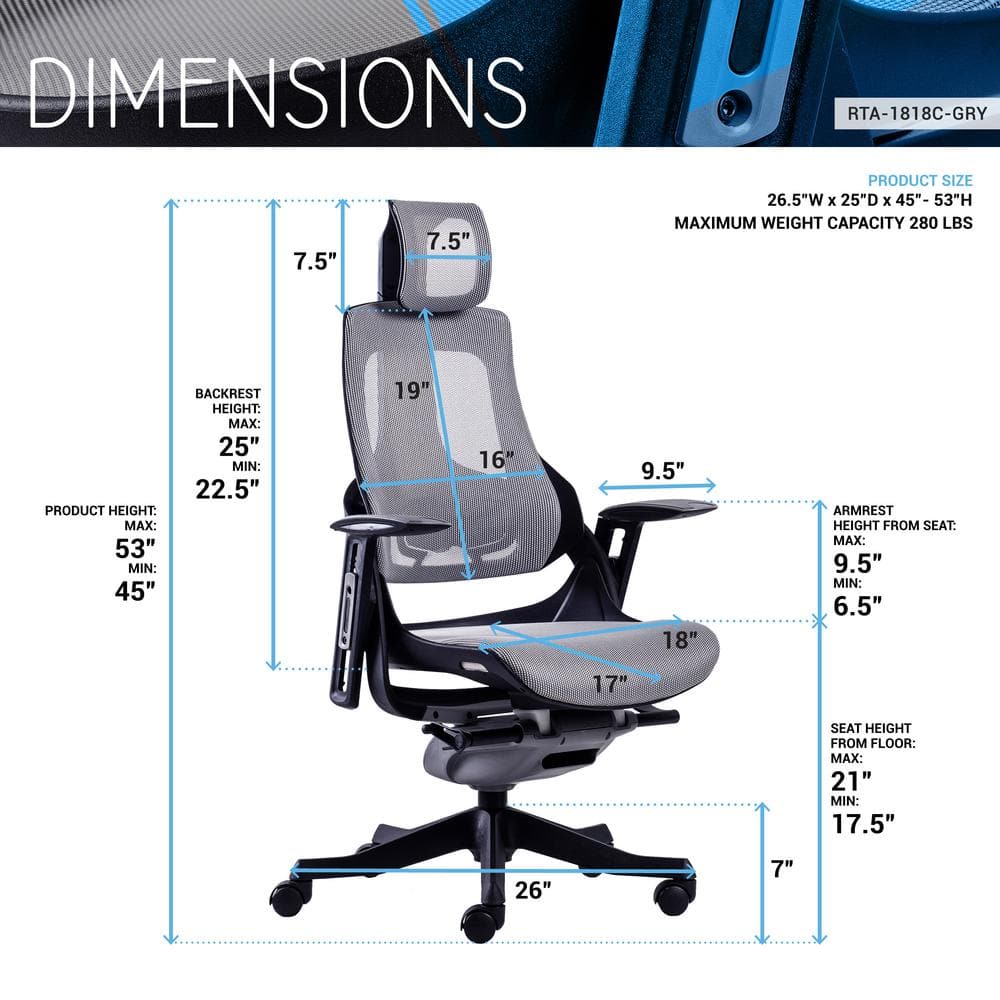 Gray Mesh High Back Executive Swivel Chair with Adjustable Arms