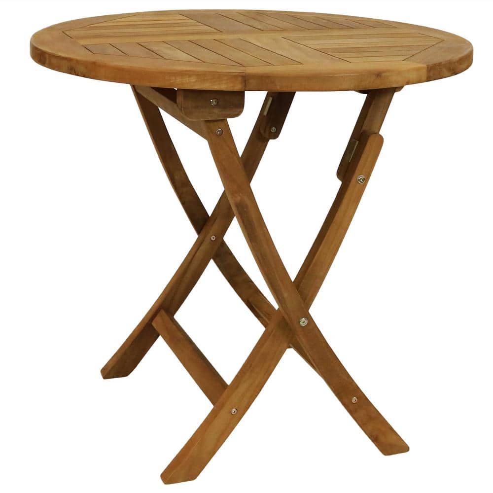 Sunnydaze 32 in. Folding Round Teak Outdoor Patio Dining Table JVA