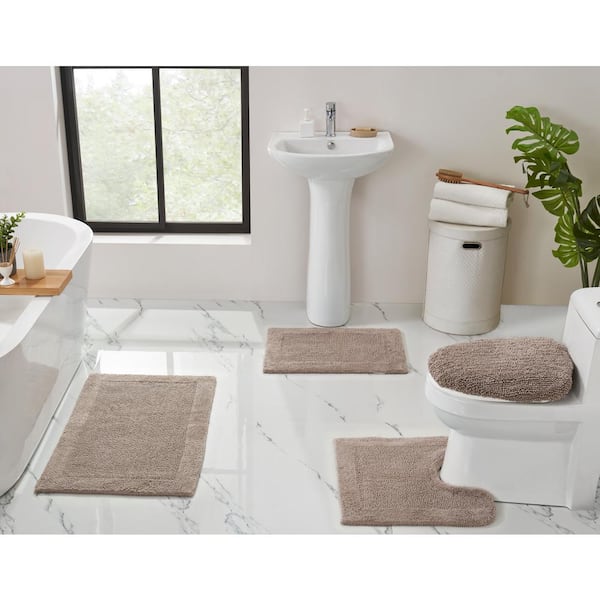 Better Trends Edge Collection Gray 100% Cotton Rectangle 4-Piece Bath Rug Set