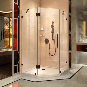Prism Lux 42 in. x 42 in. x 74.75 in. Frameless Hinged Shower Enclosure in Oil Rubbed Bronze with Shower Base