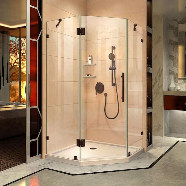 DreamLine DL-6052-06 Prism Lux 40 x 40 Frameless Hinged Corner Shower Enclosure in Oil Rubbed Bronze with White Acrylic Base Kit