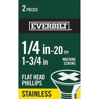 1/4 in.-20 x 1-3/4 in. Phillips Flat Head Stainless Steel Machine Screw (2-Pack)