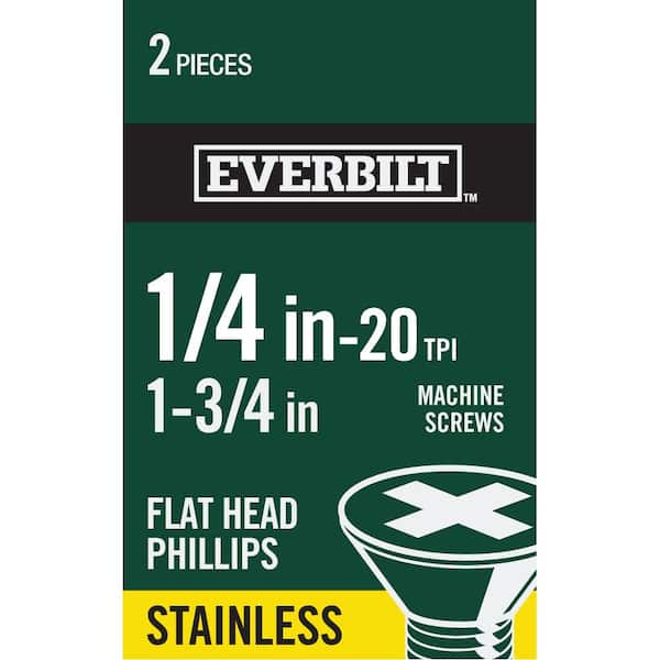 Everbilt 1/4 in.-20 x 1-3/4 in. Phillips Flat Head Stainless Steel Machine Screw (2-Pack)