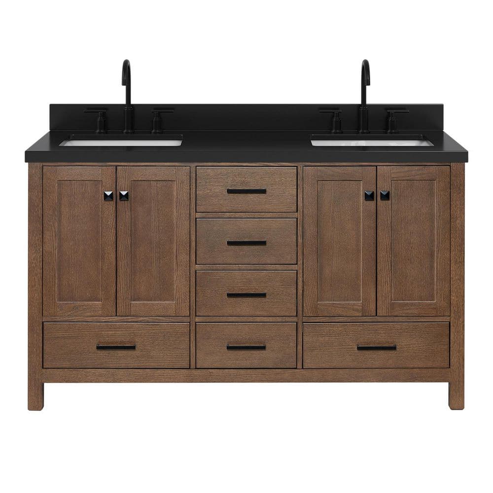 Cambridge 60 in. Double Sink Freestanding Bathroom Vanity in Brown Oak with Carbon Black Quartz Top price history on PriceWatchPro