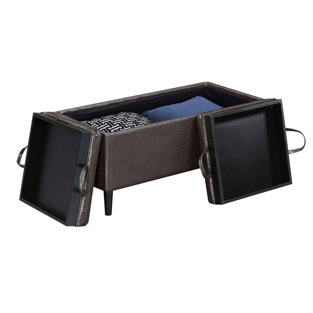 Espresso Faux Leather 32" Multifunctional Storage Ottoman with Tray
