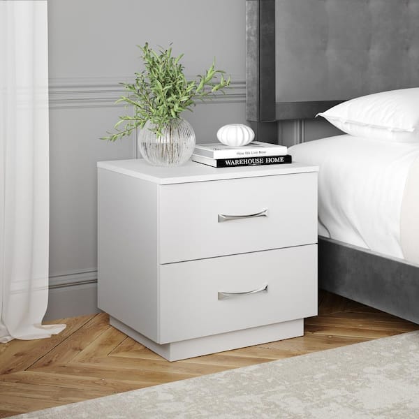 Boyd Sleep Hamilton Modern 2-Drawer Nightstand with Pedestal Base, White - Sleek Bedside Table with Storage