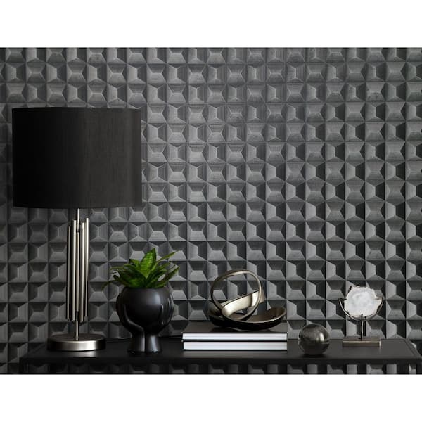 Romero Black 3D Geometric Wallpaper Sample