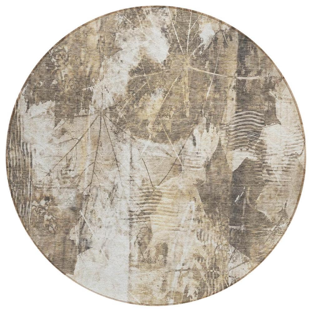 Taupe and Ivory 8 ft. Round Woven Floral Round Indoor/Outdoor Area Rug price history on PriceWatchPro