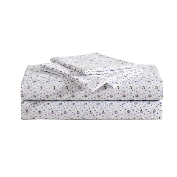Pretty Floral Ditsy Lavender 4-Piece Microfiber Queen Sheet Set