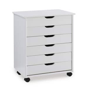Mcleod White Wash 6 Drawer Wide Rolling Storage Organizational Cart