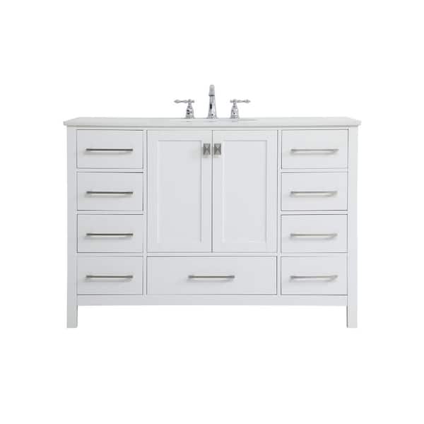Unbranded Simply Living 48 in. W x 22 in. D x 34 in. H Bath Vanity in White with Calacatta White Engineered Marble Top