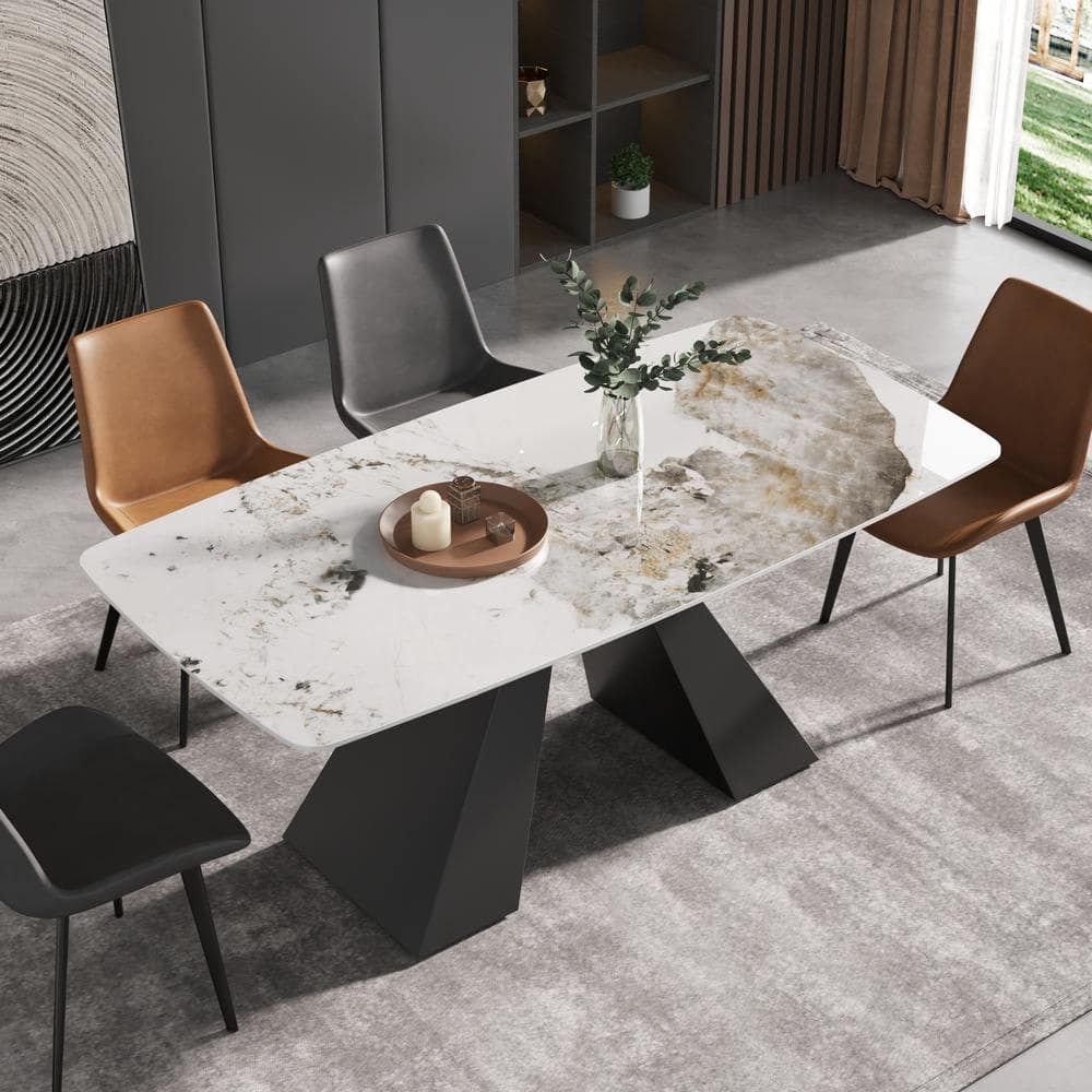 J&E Home 53.15 in. White Modern Round Sintered Stone Top Dining Table with  Carbon Steel Base Seats 6 PVS-DT010JX01 - The Home Depot