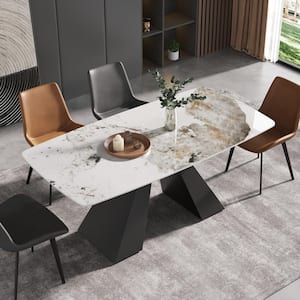 71 in.White Sintered Stone Tabletop Dining Table with Carbon Steel Base.(Seats 8)