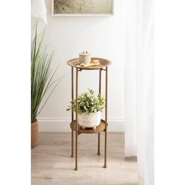 Mahdavi 27 in. Gold Round Metal Indoor Plant Stand
