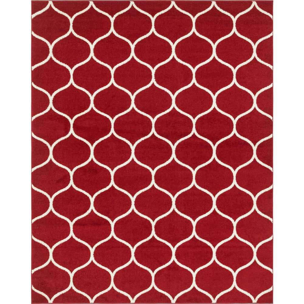Red Pattern Lounge Rug Unique Loom Trellis Frieze Rounded Red 8 ft. x 10 ft. Area Rug 3146722 ...