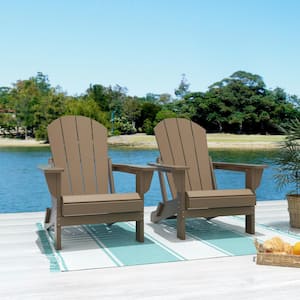 Addison 2-Pack Weather Resistant Outdoor Patio Plastic Folding Adirondack Chair in Weathered Wood
