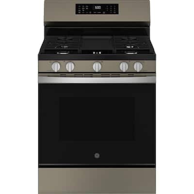 30 in. 5-Burners Smart Free-Standing Gas Convection Range in Slate with EasyWash Oven Tray And No-Preheat Air Fry