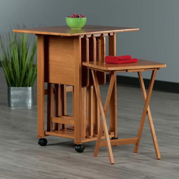 WINSOME WOOD Sophia 28 in. Teak 5 Piece Snack Table Set 33720