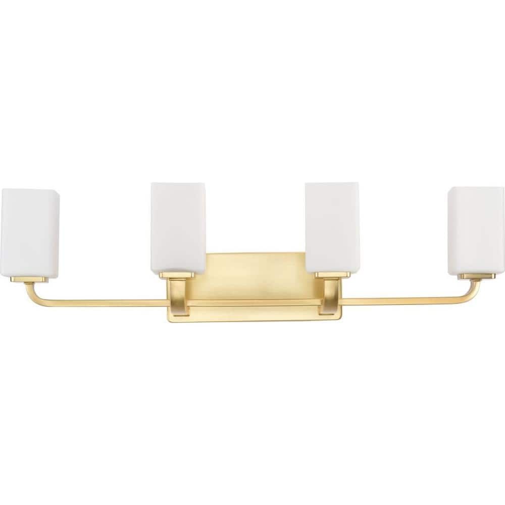Cowan 33.5" Satin Brass 4-Light Dimmable Wall Sconce with Opal Glass Shades