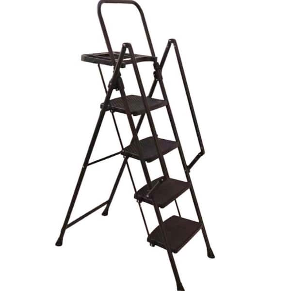 4.7 ft. Reach 4 Step Folding Ladder with Non-Slip Wide Pedals, Soft Handle, Non-Slip Feet, 440 lb Capacity Steel Ladder