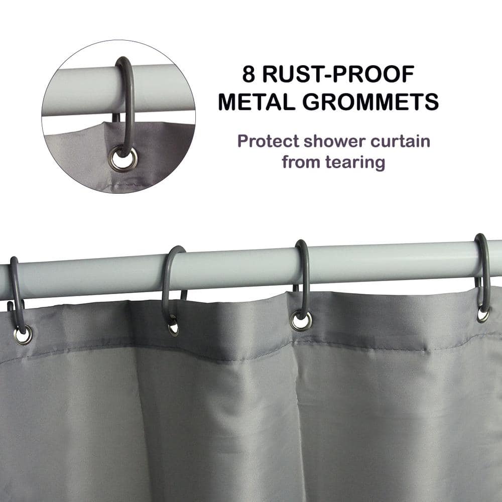 Gray Polyester Hookless Stall Shower Curtain with Matching Rings
