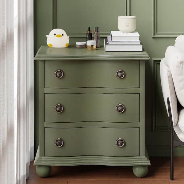 Farmhouse Green 3-Drawer 22.05 in. W Nightstand