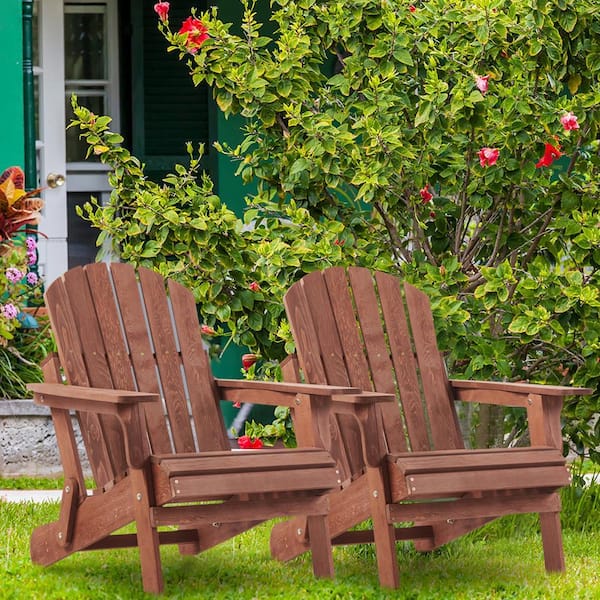 Coffee Outdoor Folding Wood Oversize Adirondack Chair with Pre
