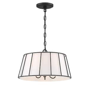 Adelaide 3-Lights Matte Black Pendant with White Fabric Shade