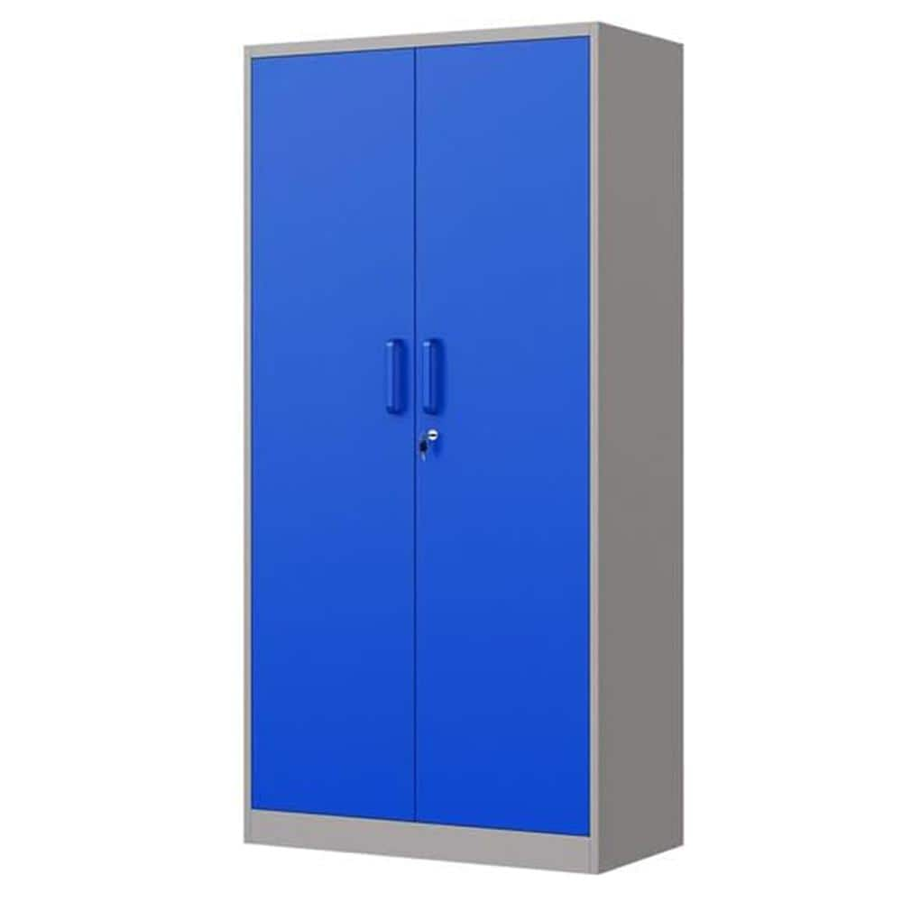 LISSIMO 31.5 in. W x 70.87 in. H x 15.7 in. D Adjustable 4 Shelves Steel Garage Freestanding Cabinet w/ 2 Doors in Grey and Blue