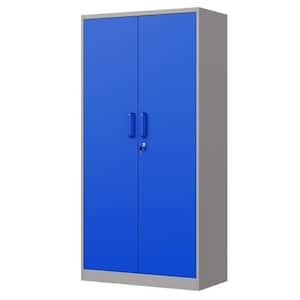 31.5 in. W x 70.87 in. H x 15.7 in. D Adjustable 4 Shelves Steel Garage Freestanding Cabinet w/ 2 Doors in Grey and Blue