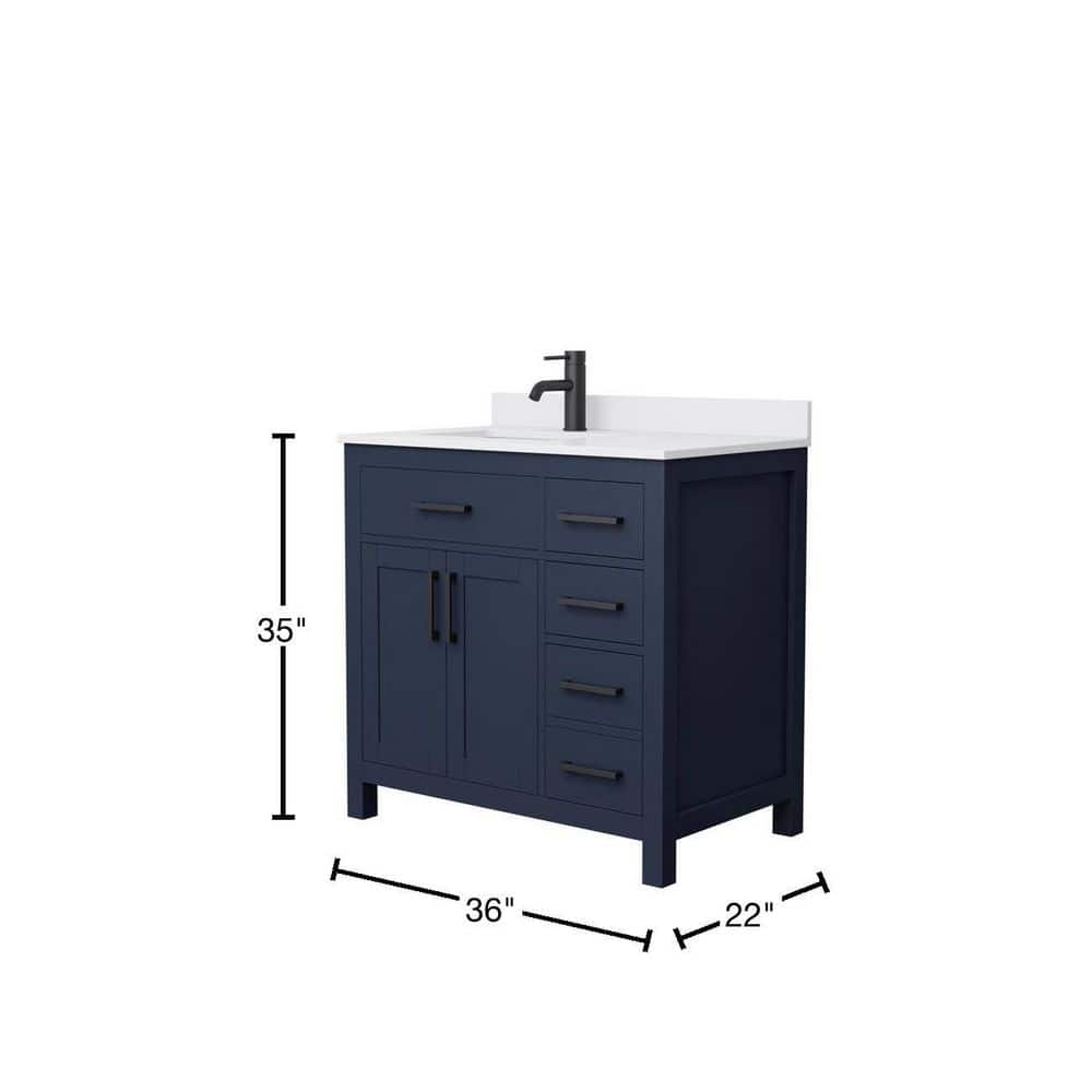 Beckett 36" Dark Blue Freestanding Vanity with White Marble Top