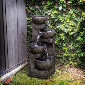 24 in. Tall Indoor/Outdoor 3-Tier Cascading Stone Bowl Fountain, Brown