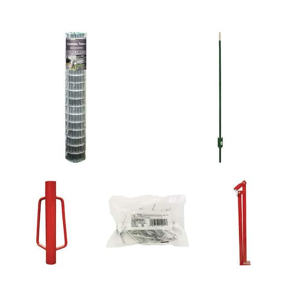 4 ft. x 50 ft. 16-Gauge Welded Wire Fence, 6 ft. Steel T-Post, Post Driver, Clips (25 per Bag) and Fence Puller