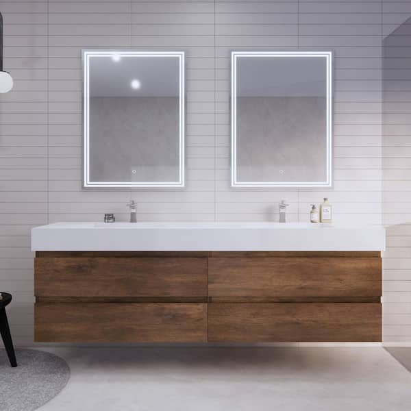 Monterey 84 in. W x 20 in. D x 26 in. H Double Sink Floating Bath Vanity in Rose Wood with White Acrylic Top