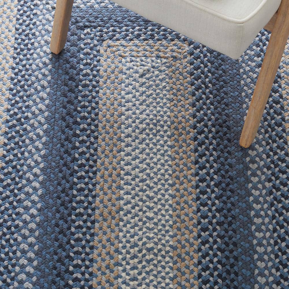 Handwoven Dark Gray and Blue Cotton Braided Area Rug, 5' x 8'