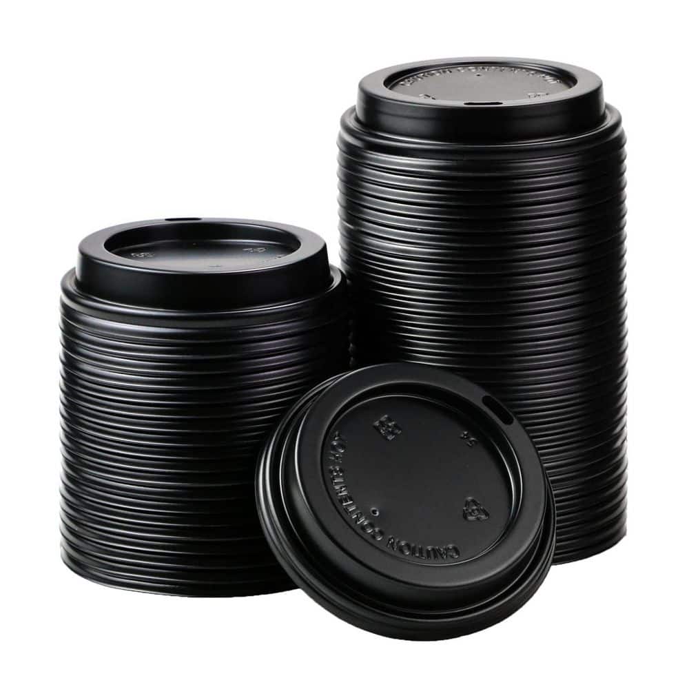 Anqtovp 90mm Black Disposable Plastic Dome Lids for Paper Cups