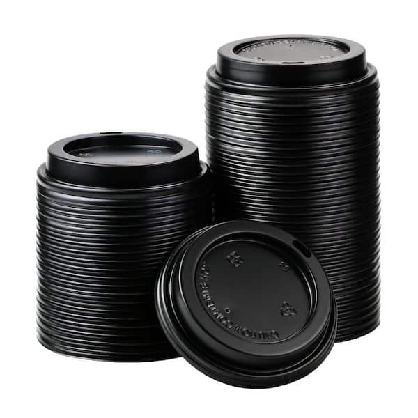 90mm Black Disposable Plastic Dome Lids for Paper Cups Coffee Tea Cold Beverages 100 Pack Per Case