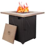 28 in. Square 48,000 BTU Outdoor Propane Gas Fire Pit Table with Bionic Wood Grain Tabletop Lid