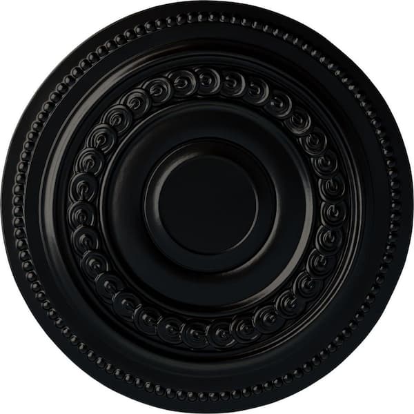 Ekena Millwork 18" x 1-1/4" Oldham Urethane Ceiling Medallion (Fits Canopies upto 8-5/8"), Hand-Painted Jet Black