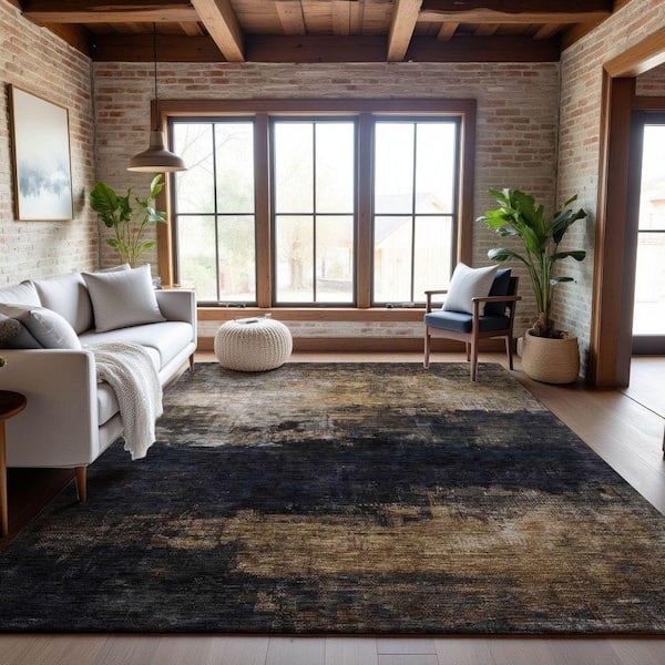 Mayfield Premium Machine Washable Abstract AMF1209 Charcoal 8 ft. x 10 ft. Area Rug